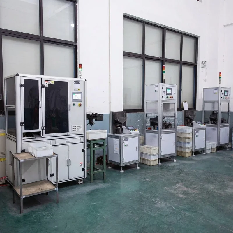 Clean and organized factory floor showing controlled manufacturing environment