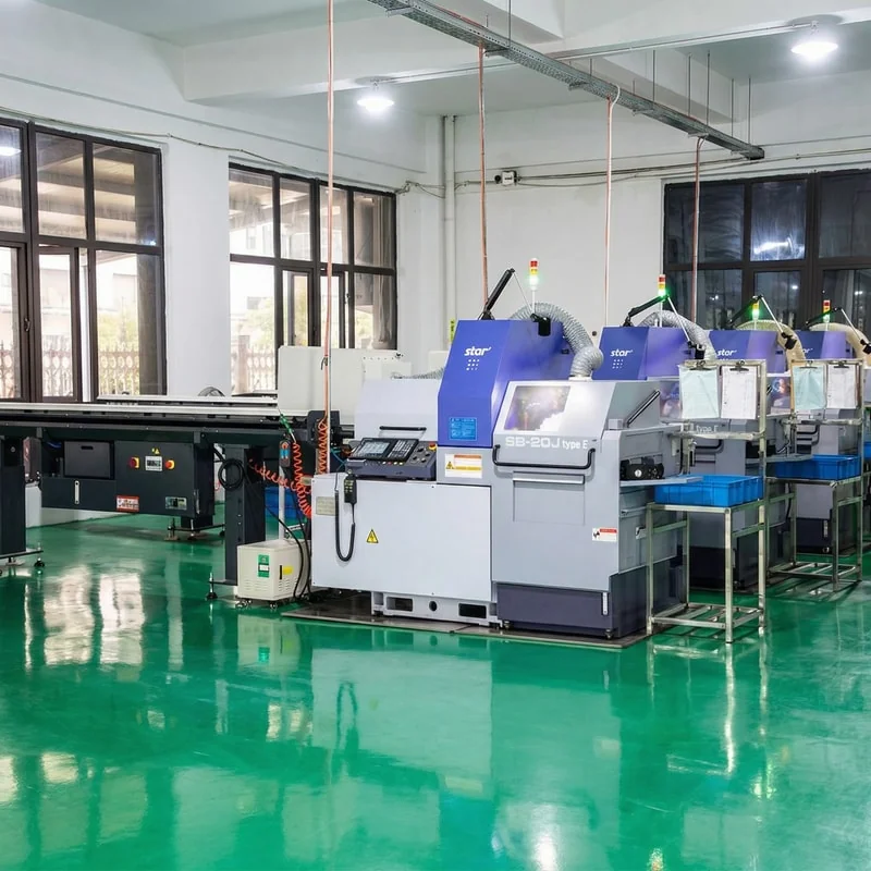 CNC machining center producing precision shafts