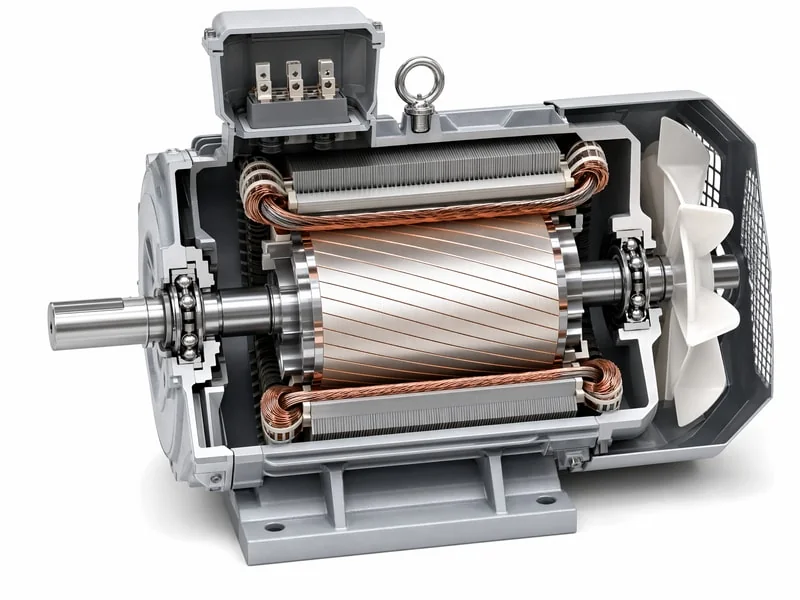 Motor shaft diagram showing the rotating component inside an electric motor assembly