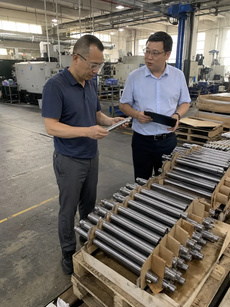 Supply Chain Director during routine inspection in a working custom transmission shaft factory